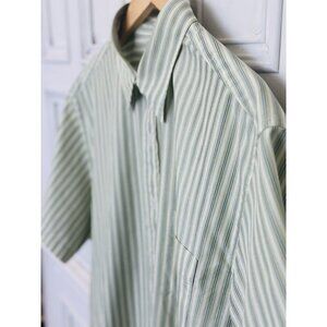 J.Crew Men's Size Large Short Sleeve 100% Cotton Casual Button Down Green Stripe